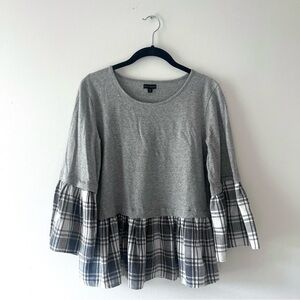 Coco + Carmen Grey Long Sleeve Plaid Hem Blouse